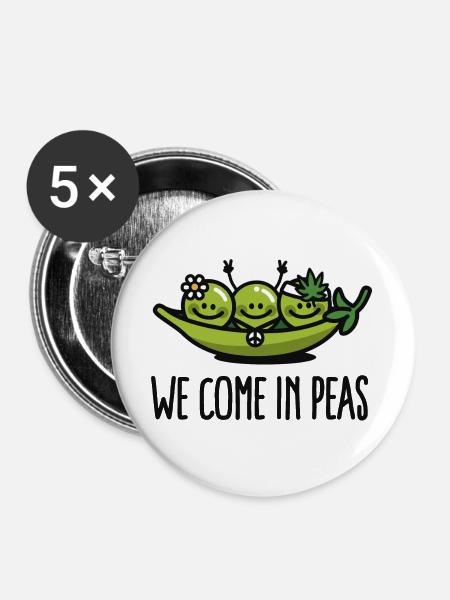 We come in peas / peace - Buttons mittel 32 mm (5er Pack) - Weiß