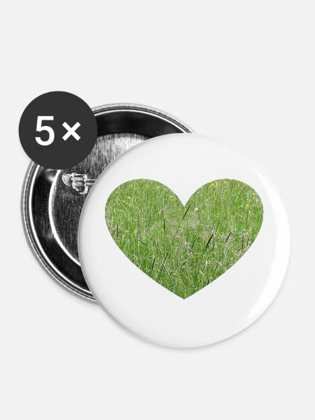 Grasherz - Buttons mittel 32 mm (5er Pack) - Weiß