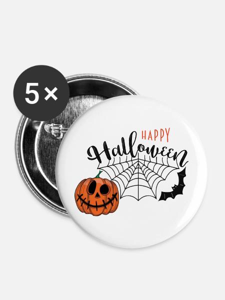 Halloween Kürbis mit Spinnennetz - Buttons mittel 32 mm (5er Pack) - Weiß