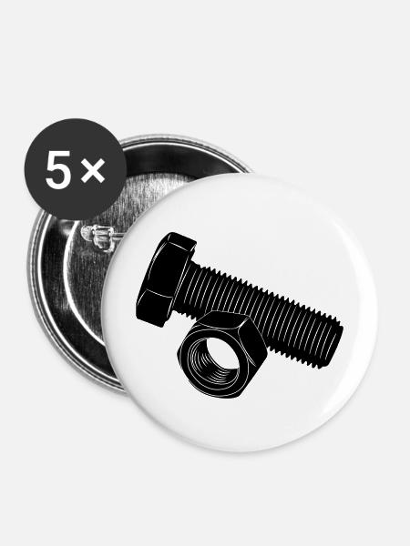 Schraube und Mutter - Buttons mittel 32 mm (5er Pack) - Weiß