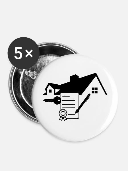 Hausvertrag unterzeichnen 1 - Buttons mittel 32 mm (5er Pack) - Weiß