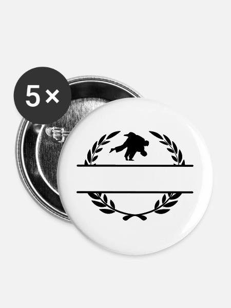 Judo-Wurf Lorbeerkranz - Buttons mittel 32 mm (5er Pack) - Weiß