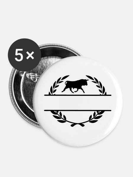 Stier im Lorbeerkranzmonogramm - Buttons mittel 32 mm (5er Pack) - Weiß