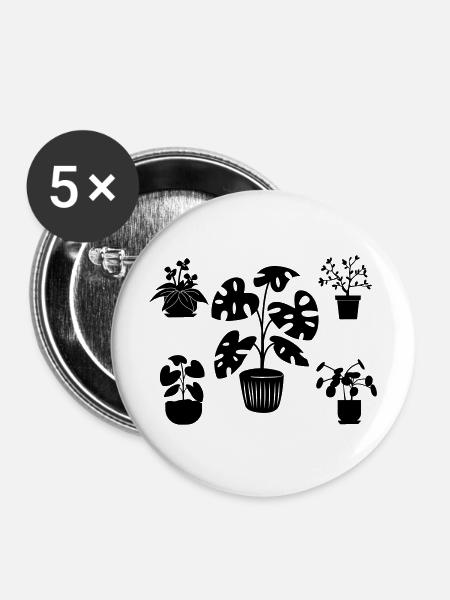Zimmerpflanzen fünf - Buttons mittel 32 mm (5er Pack) - Weiß