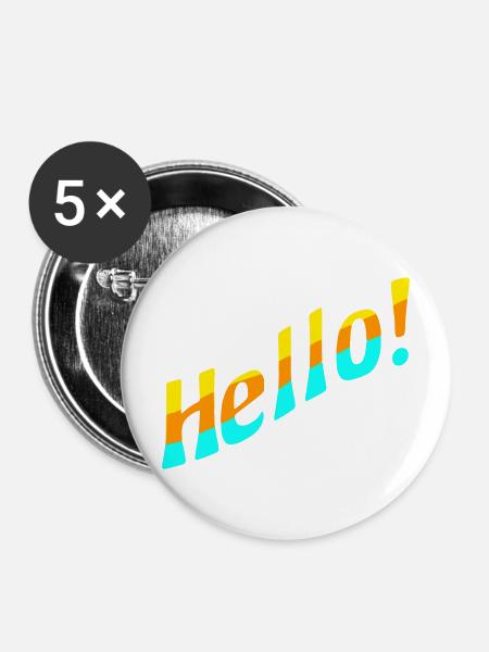 Hello! - Buttons mittel 32 mm (5er Pack) - Weiß