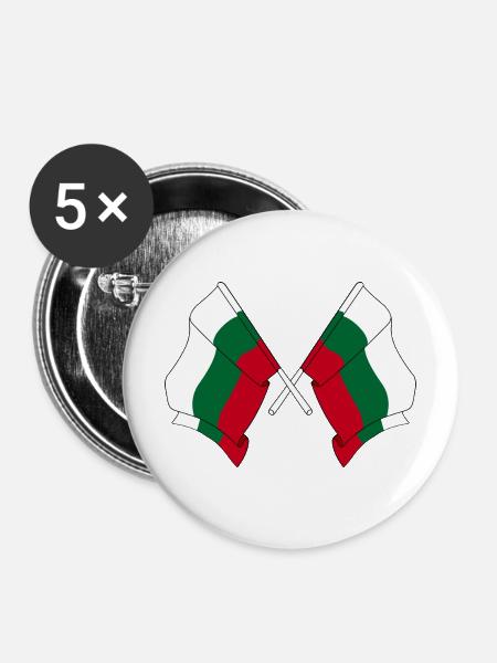 Zwei Flaggen Bulgarien - Buttons mittel 32 mm (5er Pack) - Weiß