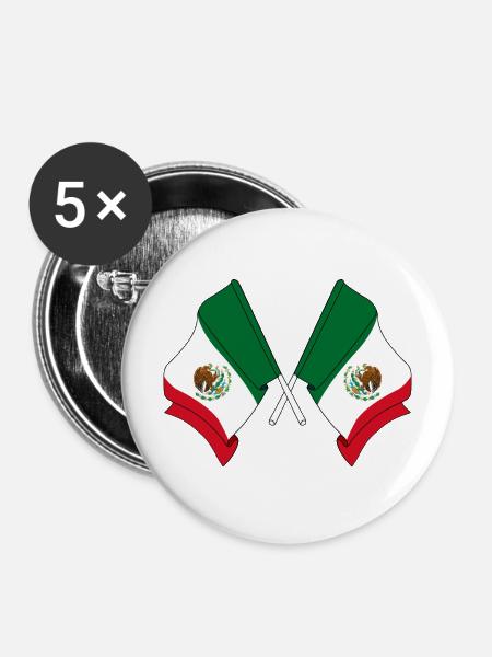 Zwei gekreuzte Flaggen Mexikos - Buttons mittel 32 mm (5er Pack) - Weiß