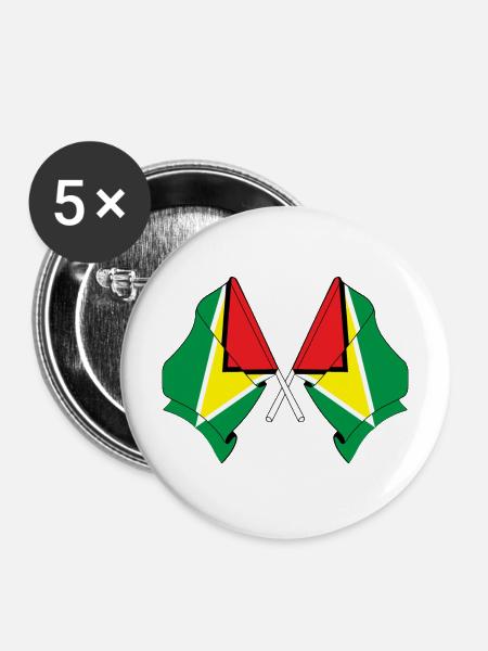 Zwei gekreuzte Flaggen von Guyana - Buttons mittel 32 mm (5er Pack) - Weiß