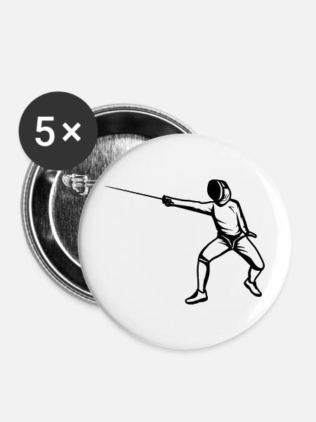 Lustiger Fechter - Buttons mittel 32 mm (5er Pack) - Weiß