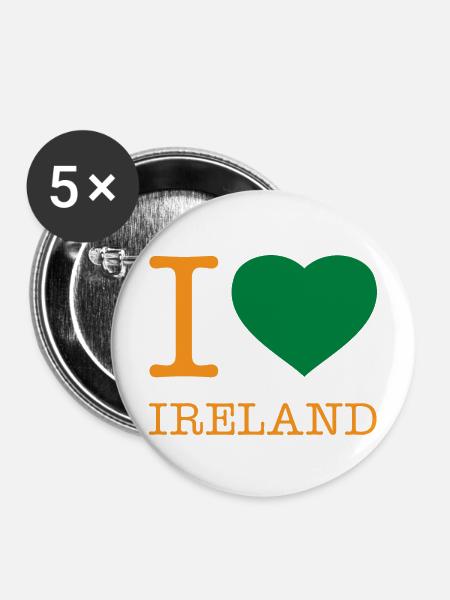 I LOVE IRELAND - Buttons mittel 32 mm (5er Pack) - Weiß