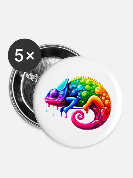 Chamäleon - Buttons mittel 32 mm (5er Pack) - Weiß