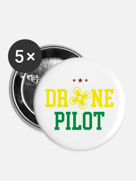 Drohnen-Pilot - Buttons mittel 32 mm (5er Pack) - Weiß