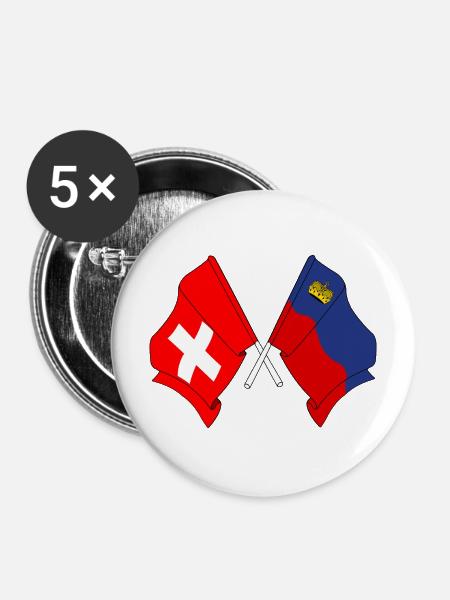 Flagge Schweiz und Flagge Liechtenstein - Buttons mittel 32 mm (5er Pack) - Weiß