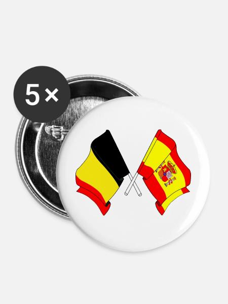 Flagge Belgien, Flagge Spanien - Buttons mittel 32 mm (5er Pack) - Weiß