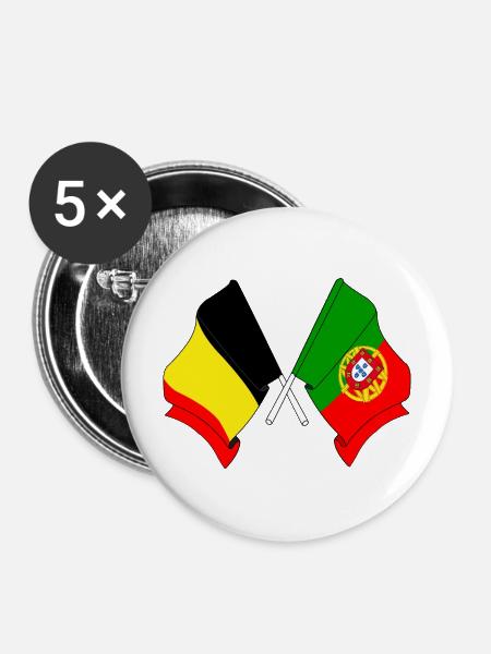 Flagge Belgien, Flagge Portugal - Buttons mittel 32 mm (5er Pack) - Weiß