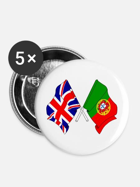 Flagge England, Flagge Portugal - Buttons mittel 32 mm (5er Pack) - Weiß