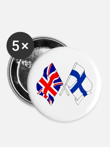 Flagge England, Flagge Finnland - Buttons mittel 32 mm (5er Pack) - Weiß
