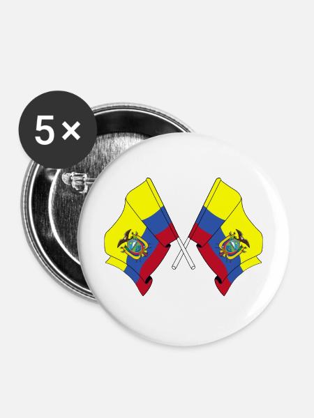 Flaggen querten Ecuador - Buttons mittel 32 mm (5er Pack) - Weiß
