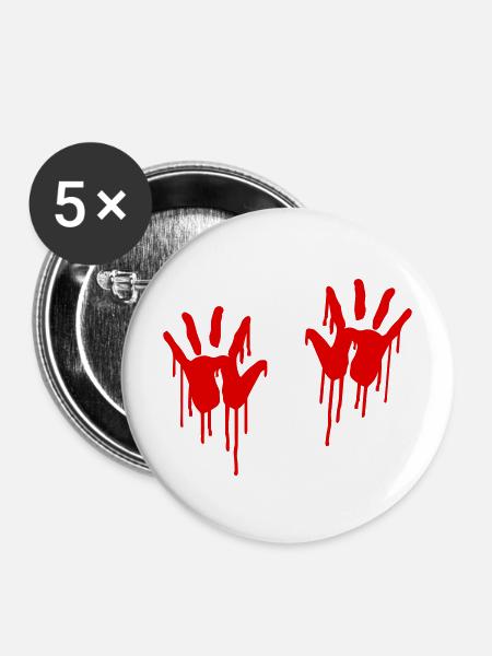 Blutige Hand - Buttons mittel 32 mm (5er Pack) - Weiß