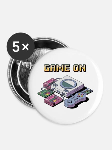 Retro-Spielkonsolen-Design - Buttons mittel 32 mm (5er Pack) - Weiß