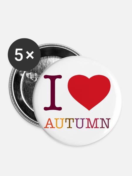 I LOVE AUTUMN - Buttons mittel 32 mm (5er Pack) - Weiß