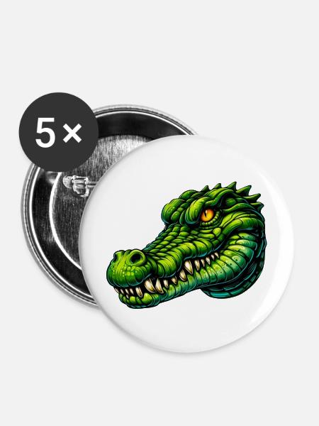 Alligator-Krokodil - Buttons mittel 32 mm (5er Pack) - Weiß