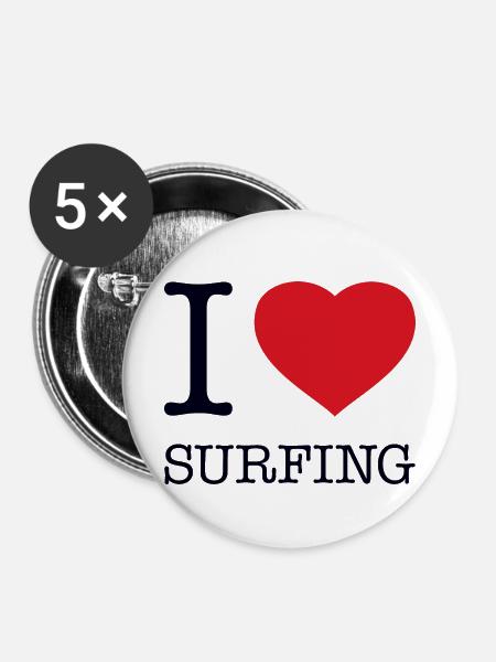 I LOVE SURFING - Buttons mittel 32 mm (5er Pack) - Weiß