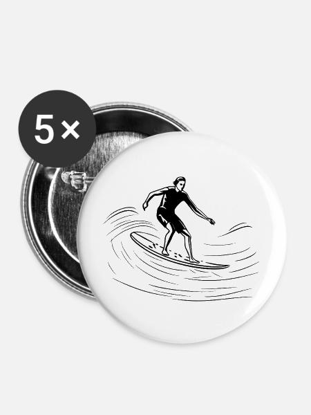 Surfer Skizze - Buttons mittel 32 mm (5er Pack) - Weiß
