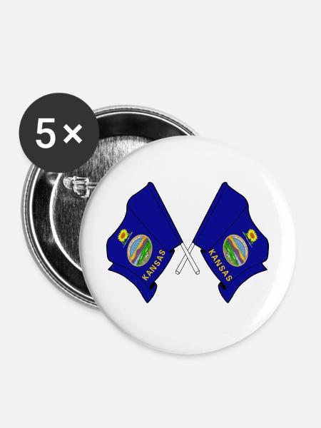 Zwei Flaggen durchquerten Kansas - Buttons mittel 32 mm (5er Pack) - Weiß