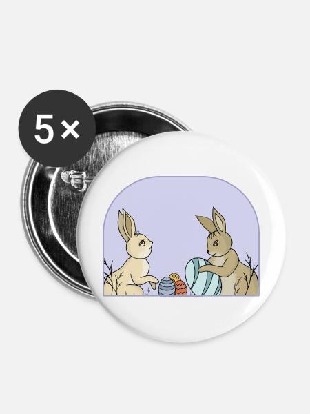 Süße Hasen mit Eiern - Buttons mittel 32 mm (5er Pack) - Weiß