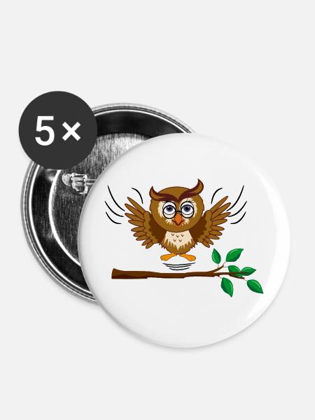 Eule fliegt raus - Buttons mittel 32 mm (5er Pack) - Weiß