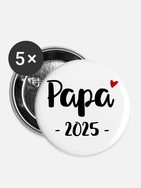 Papa 2025 Design für werdende Väter - Buttons mittel 32 mm (5er Pack) - Weiß