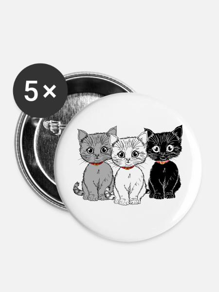 Drei Kätzchen - Buttons mittel 32 mm (5er Pack) - Weiß