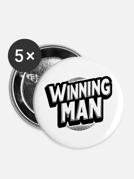 winning man Schriftzug - Buttons mittel 32 mm (5er Pack) - Weiß