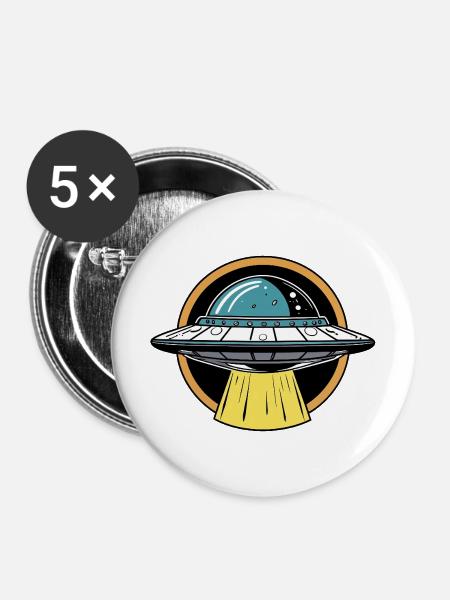 UFO-Lichtstrahl Cartoon - Buttons mittel 32 mm (5er Pack) - Weiß