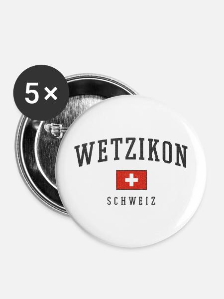 Wetzikon Schweiz Flagge - Buttons mittel 32 mm (5er Pack) - Weiß