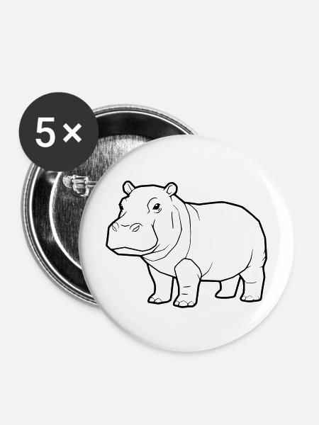 Realistisches Nilpferd Zeichnung Outline - Buttons mittel 32 mm (5er Pack) - Weiß