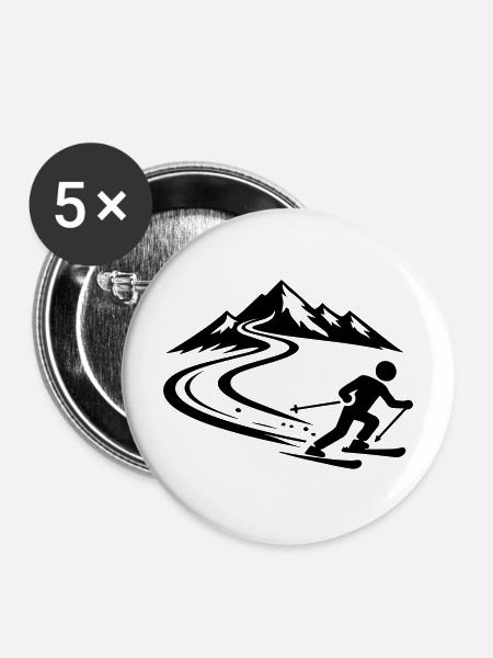 Ski Berge Piste - Buttons mittel 32 mm (5er Pack) - Weiß