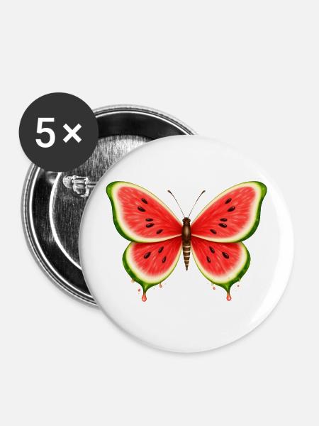 Sommerlicher Melonen-Schmetterling - Buttons mittel 32 mm (5er Pack) - Weiß