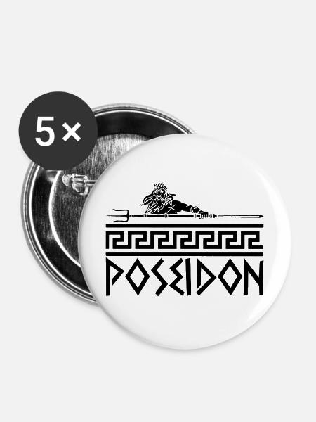 Griechischer Meeresgott (Schwarz) - Buttons mittel 32 mm (5er Pack) - Weiß
