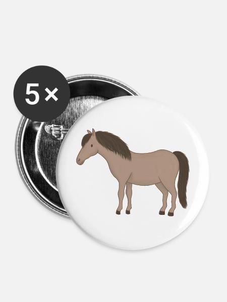 Beiges Pferd mit dunkler Mähne - Buttons mittel 32 mm (5er Pack) - Weiß