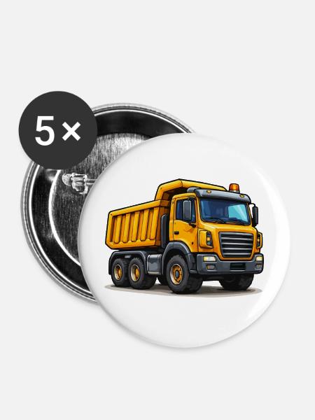 Baufahrzeug Kipplaster - Buttons mittel 32 mm (5er Pack) - Weiß