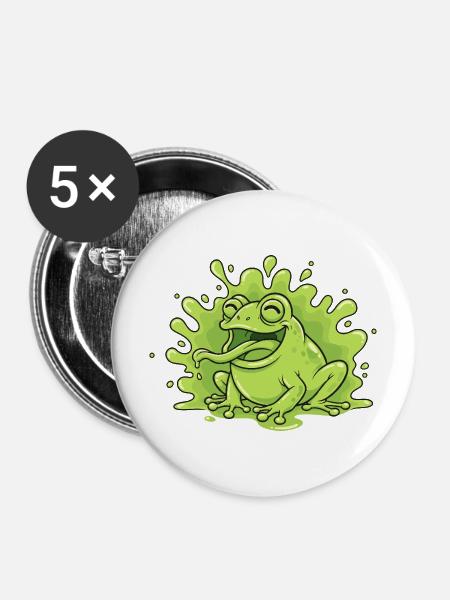 Fröhlicher Frosch im Slime Splash - Buttons mittel 32 mm (5er Pack) - Weiß