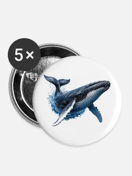 Buckelwal – Ozean-Illustration - Buttons mittel 32 mm (5er Pack) - Weiß