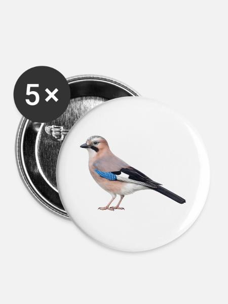 Realistischer Eichelhäher - Buttons mittel 32 mm (5er Pack) - Weiß