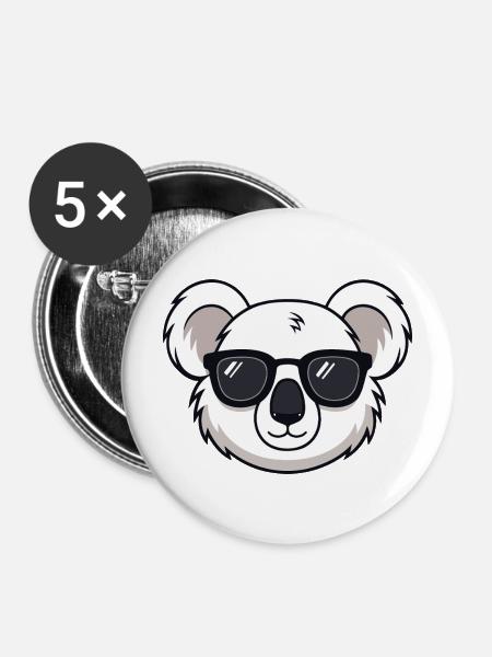 Weißer Koala Cartoon Schwarze Brille - Buttons mittel 32 mm (5er Pack) - Weiß