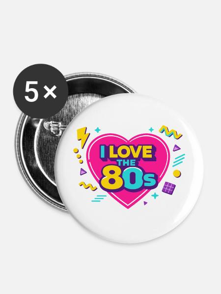 Disco Party 80er 80s - Buttons mittel 32 mm (5er Pack) - Weiß