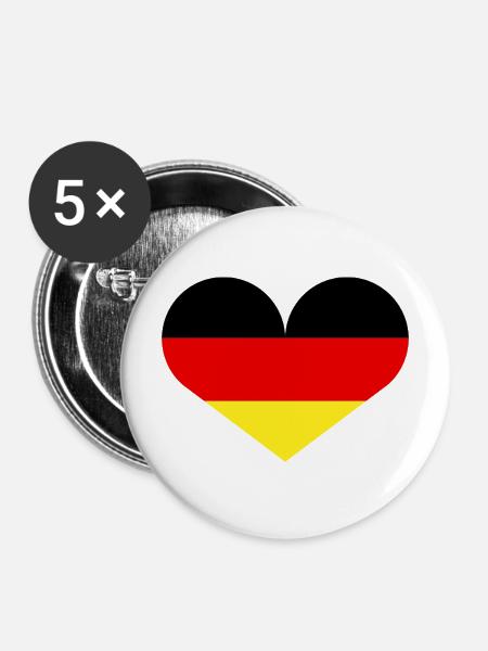 Deutsche Flagge in Herzform - Buttons mittel 32 mm (5er Pack) - Weiß