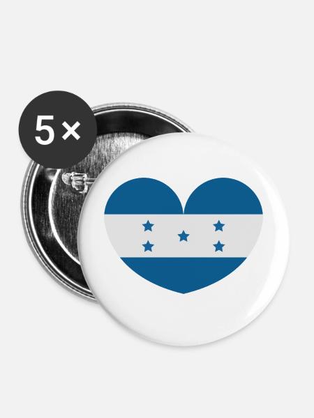 Herzflagge Honduras - Buttons mittel 32 mm (5er Pack) - Weiß