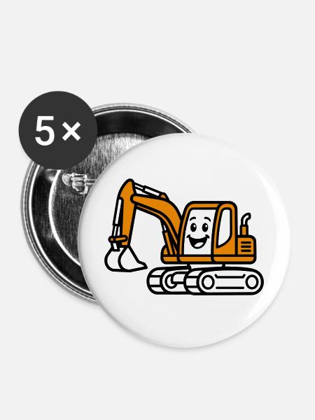 Excavator Kids - Buttons mittel 32 mm (5er Pack) - Weiß